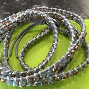 Victoria Emerson 25" Beaded Wrap Bracelet with Gold and Gray Beads